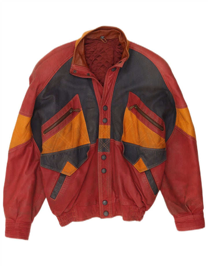 Jaqueta de couro masculina Toskana UK 38 couro colorblock vermelho médio