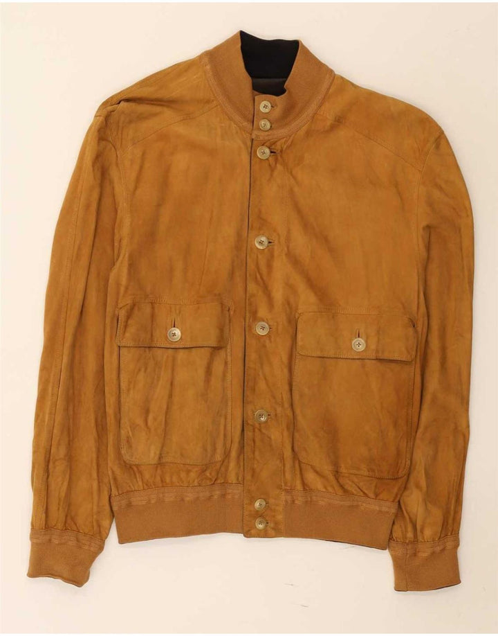 Jaqueta masculina de camurça reversível vintage Reino Unido 38 bloco colorido marrom médio