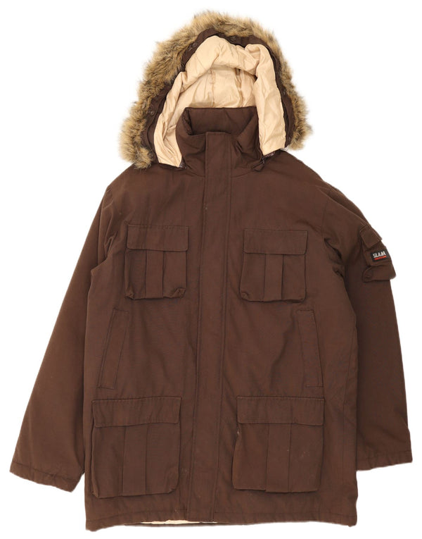 Slam Mens Hooded Padded Coat UK 42 XL Brown Nylon