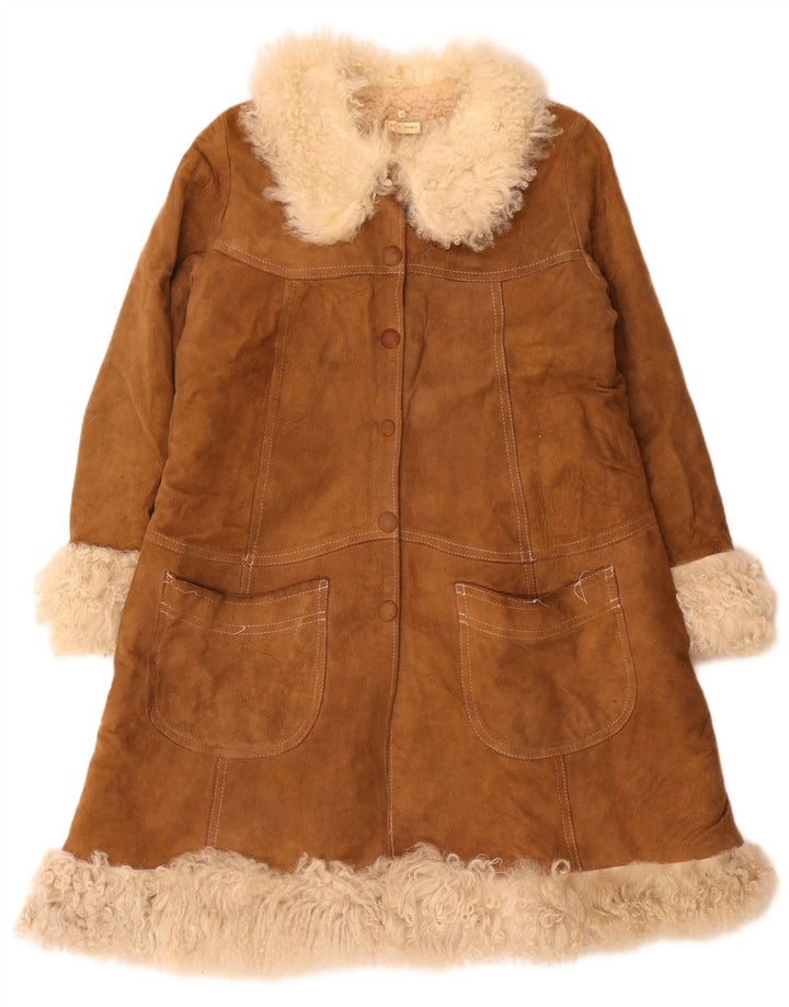Casaco de shearling feminino VINTAGE EU 42 grande marrom