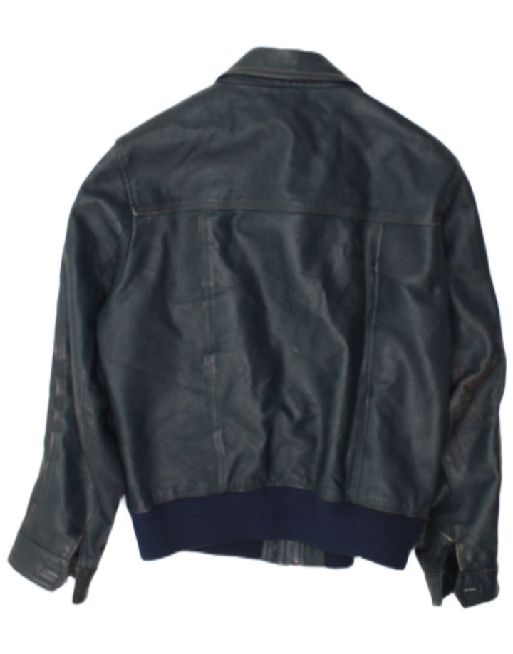 Jaqueta de couro masculina C&A UK 36 couro azul pequeno