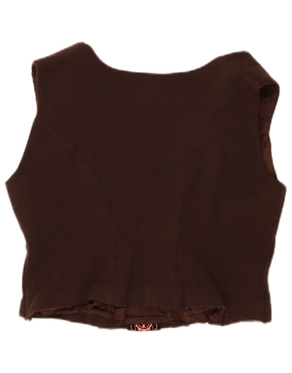 Colete feminino vintage IT 44 médio marrom floral lã nova