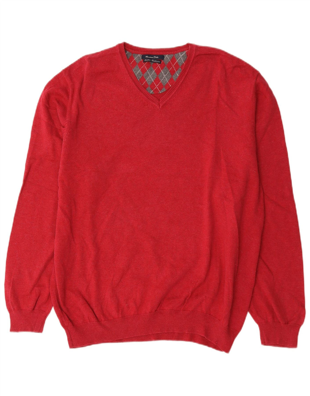 Suéter masculino Massimo Dutti com decote em V XL algodão vermelho