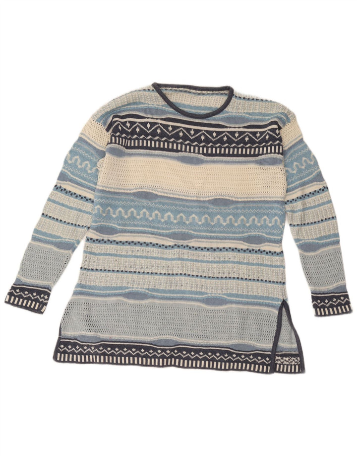 Suéter feminino vintage com gola canoa UK 12 listrado médio multicolorido