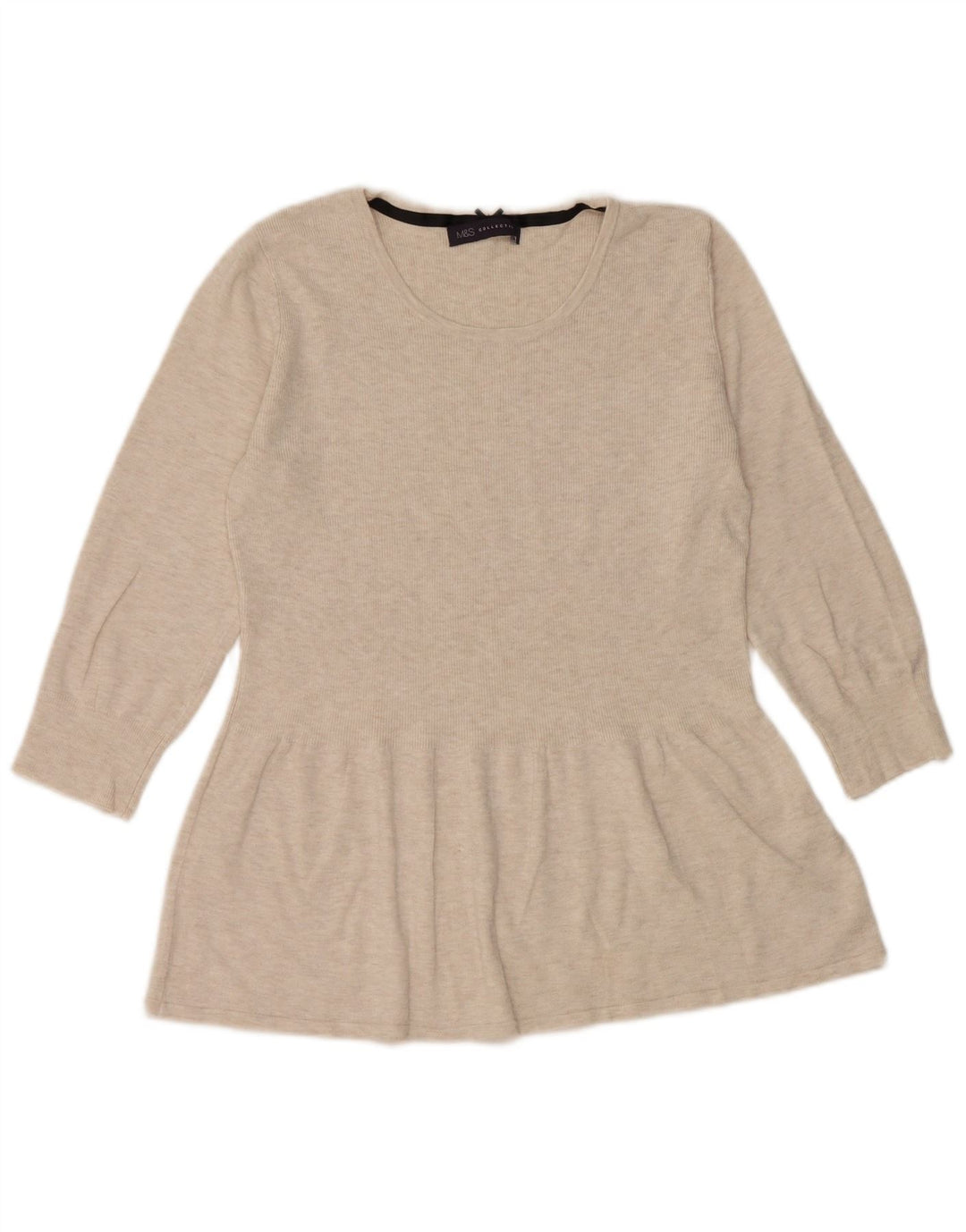 Top feminino Marks & Spencer manga 3/4 Reino Unido 12 viscose manchada bege médio