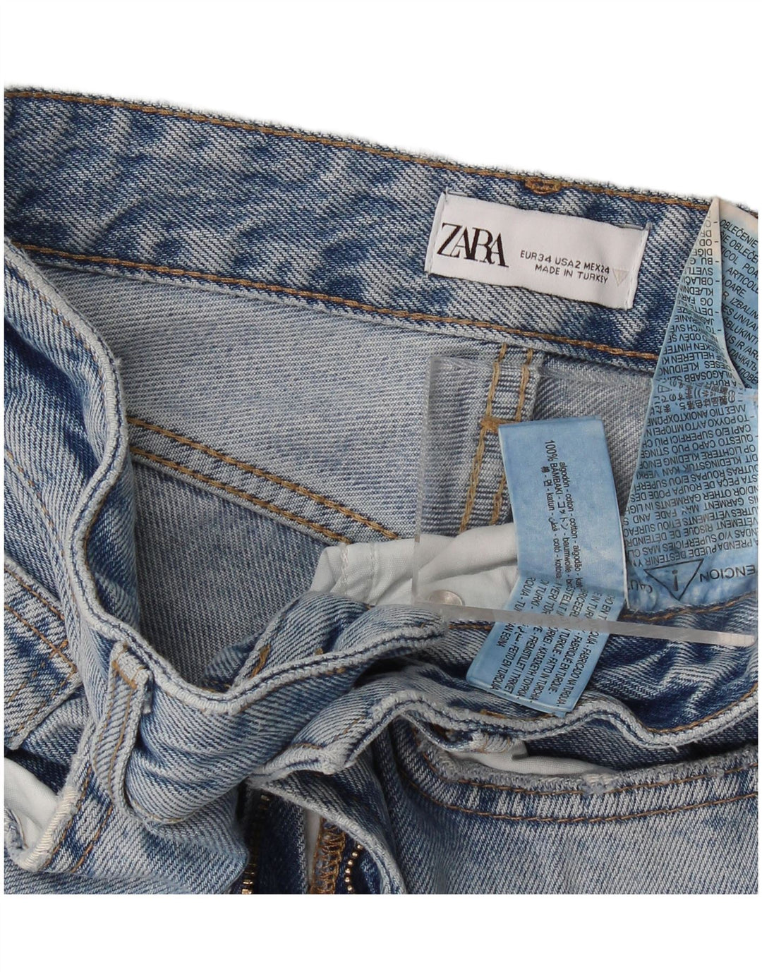Calça jeans feminina Zara Bootcut EU 34 2XS W24 L33 azul algodão