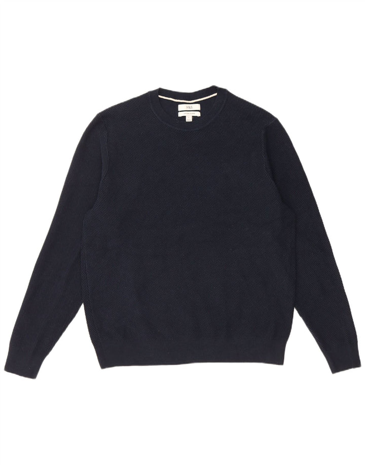 Suéter masculino Marks & Spencer com gola redonda, grande poliéster azul marinho