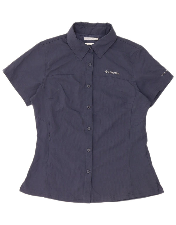 Camisa feminina de manga curta Columbia Omni-Shade Reino Unido 6 XS azul marinho xadrez