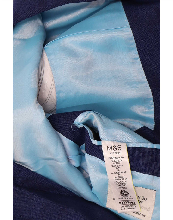 Jaqueta blazer masculina de 2 botões Marks & Spencer Reino Unido 38 lã azul médio