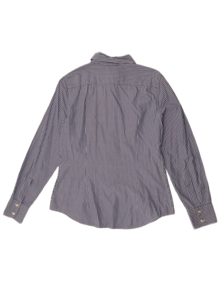 Camisa feminina Benetton UK 14 risca de giz azul médio