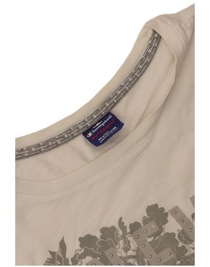 Camiseta feminina estampada Champion UK 14 médio branco