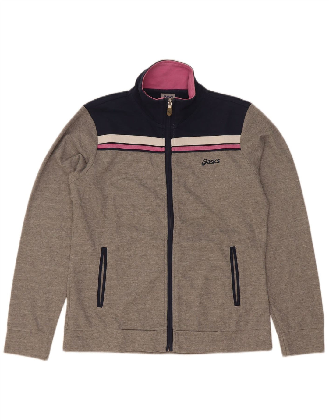 Asics Womens Tracksuit Top Jacket UK 14 Médio Cinza Colourblock Algodão