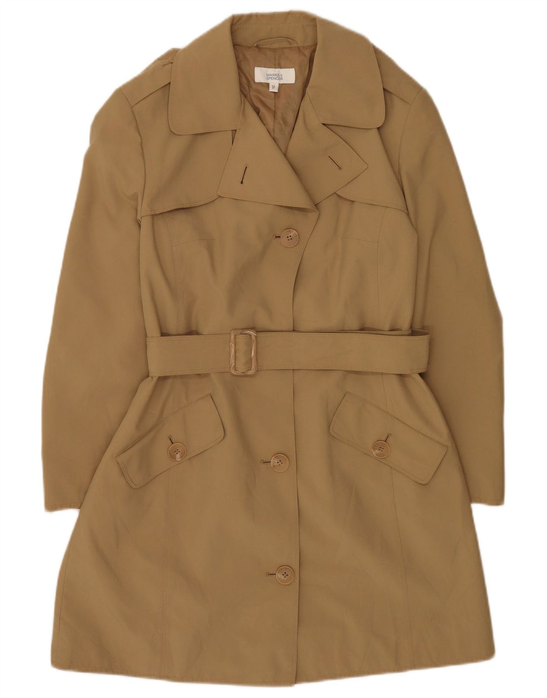 Casaco trench feminino Marks & Spencer Petite Reino Unido 12 poliéster cáqui médio