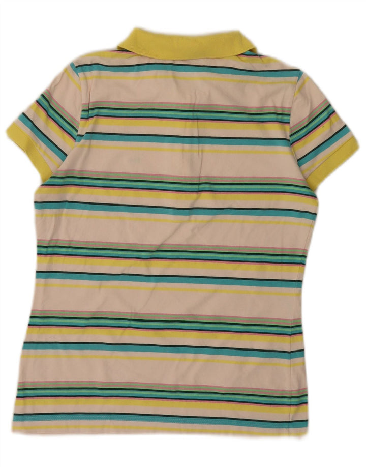 Camisa polo feminina LACOSTE tamanho 40 médio algodão listrado branco
