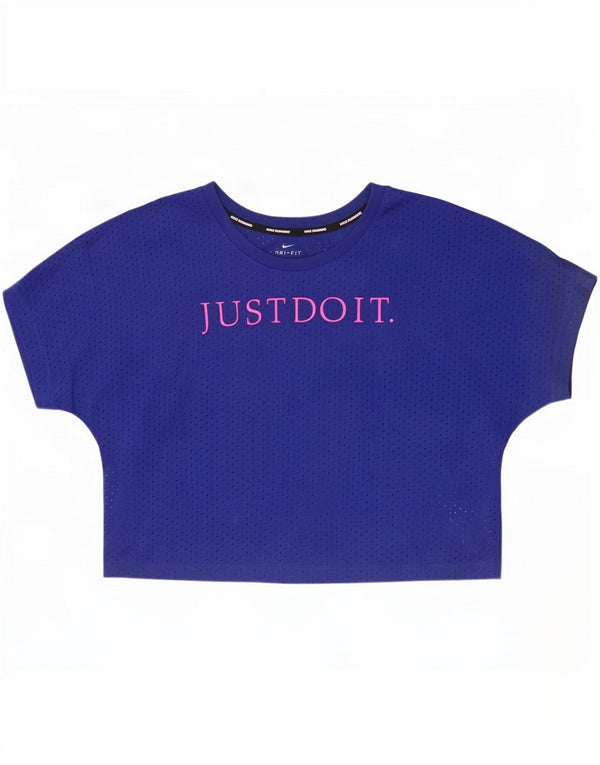 Camiseta Nike Feminina Dri Fit Crop Graphic Top UK 16 Grande Azul Poliéster