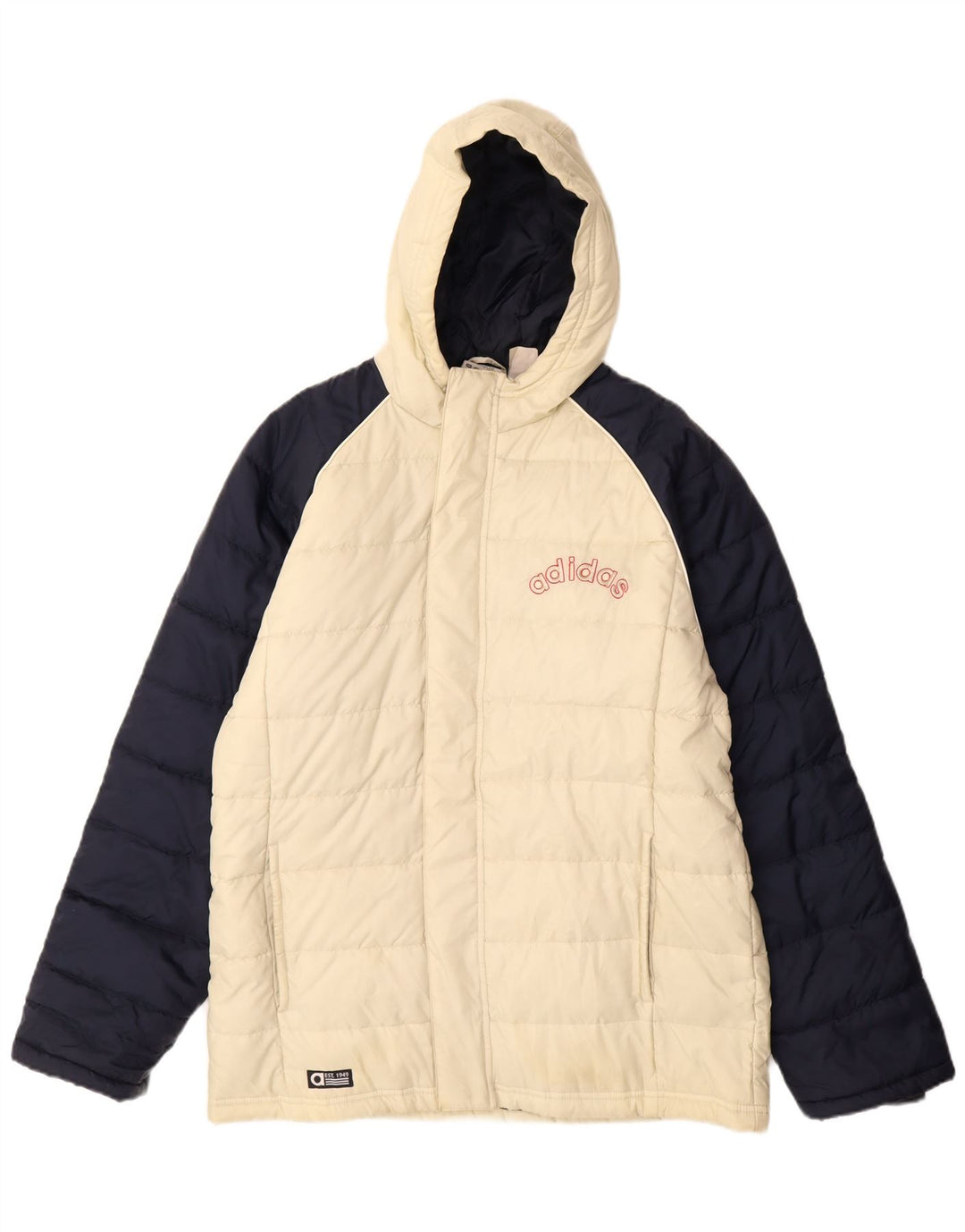 Jaqueta acolchoada com capuz gráfico Adidas Boys 15-16 anos branco colorblock