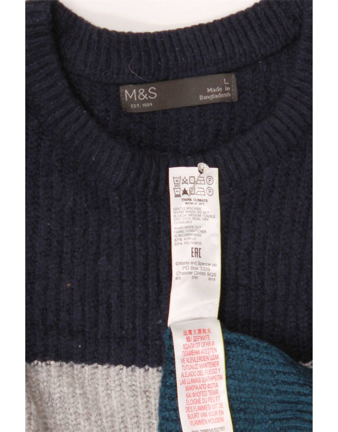 Suéter masculino Marks & Spencer com gola redonda grande multicolorido