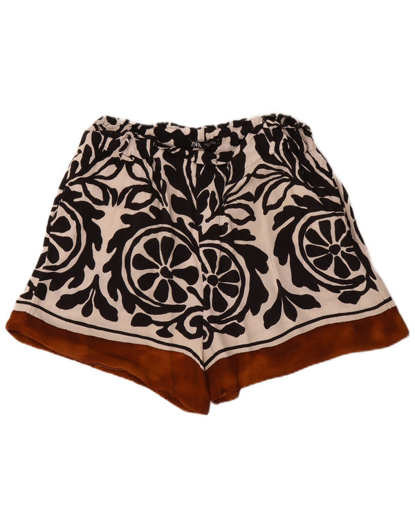 Zara Shorts feminino casual de cintura alta grande W30 preto paisley viscose