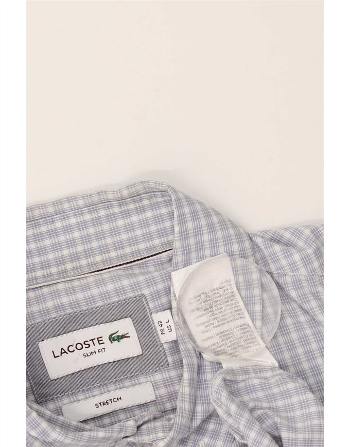 Lacoste Mens Slim Fit Camisa Tamanho 42 Grande Azul Gingham Algodão