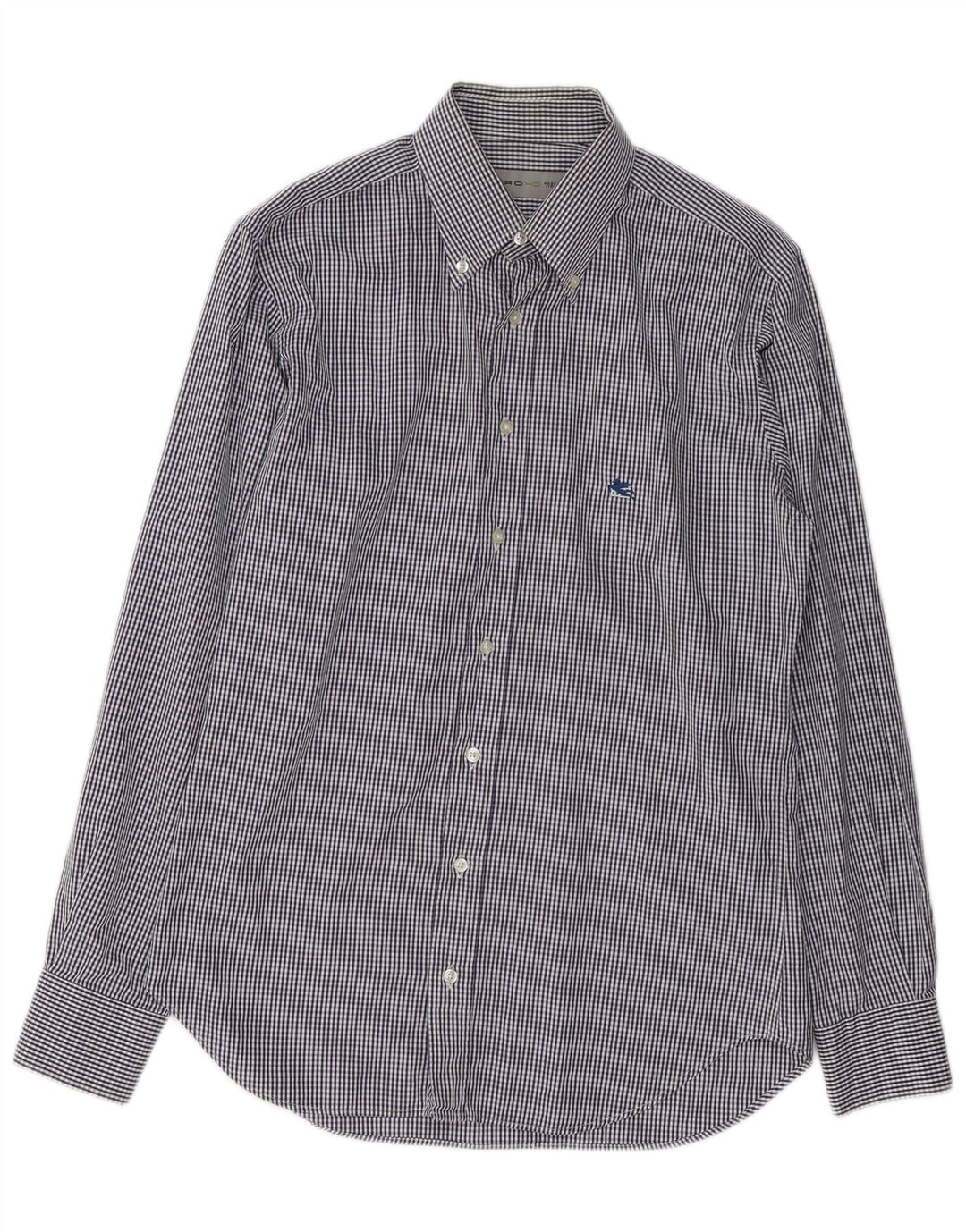 Camisa masculina ETRO de algodão guingão azul marinho médio