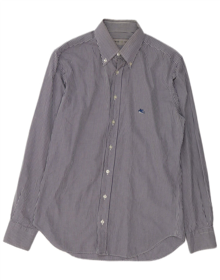Camisa masculina ETRO de algodão guingão azul marinho médio
