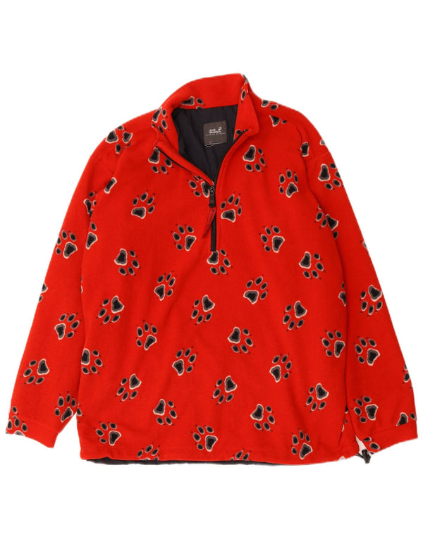 Suéter masculino de lã Jack Wolfskin com zíper e gola média vermelho estampa animal