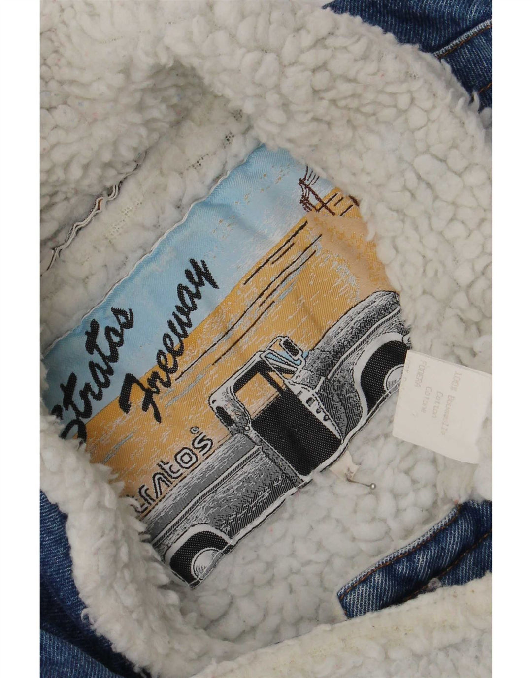 Jaqueta jeans masculina Stratos Sherpa UK 38 médio azul algodão retrô