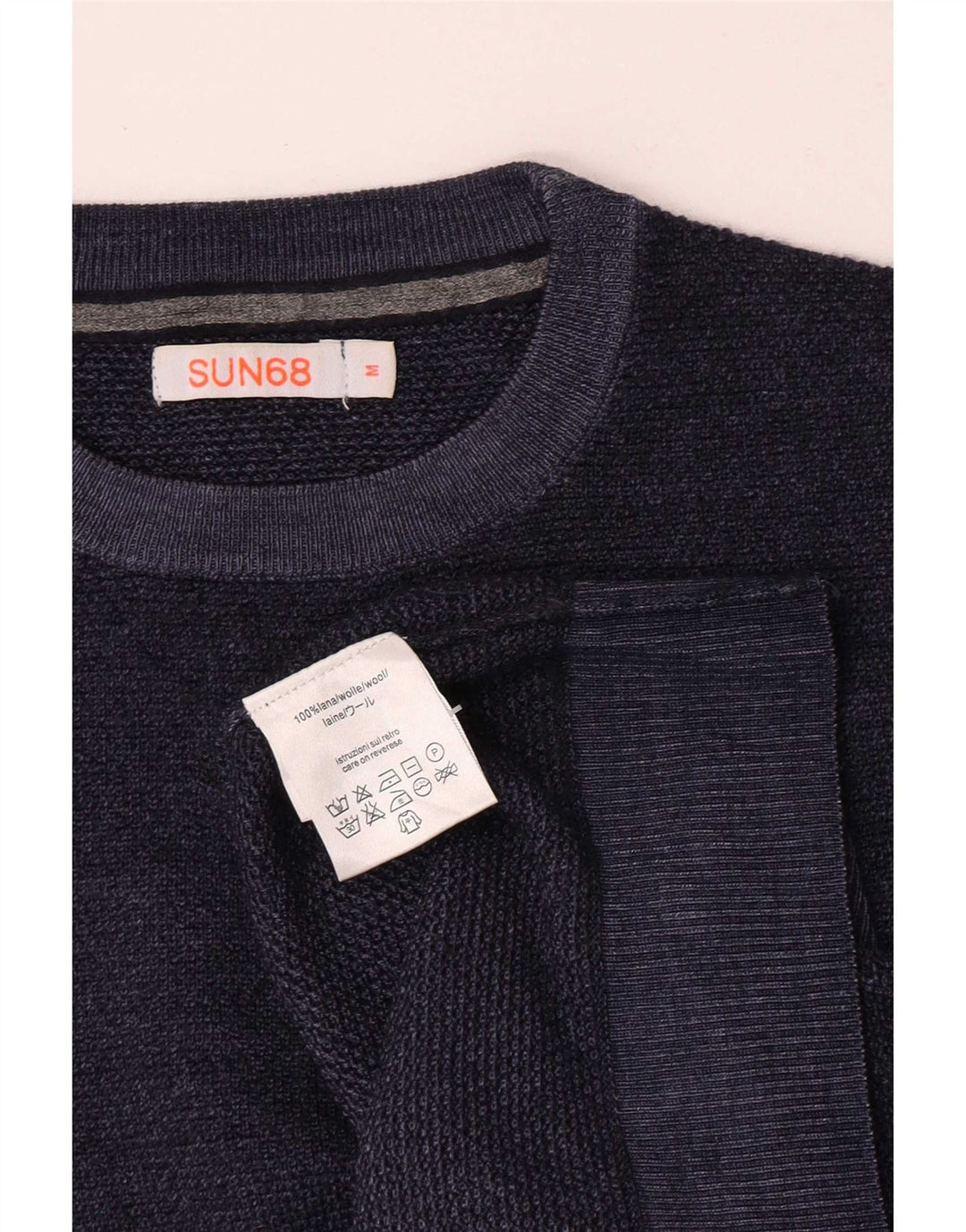 Suéter masculino Sun68 com gola redonda, lã azul marinho médio