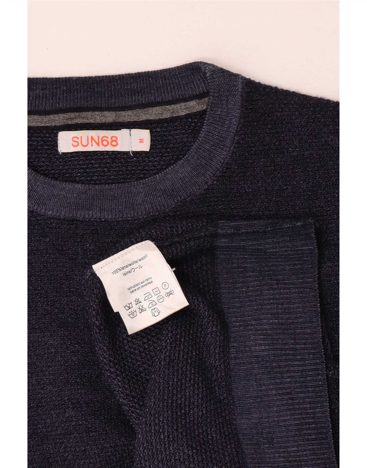 Suéter masculino Sun68 com gola redonda, lã azul marinho médio