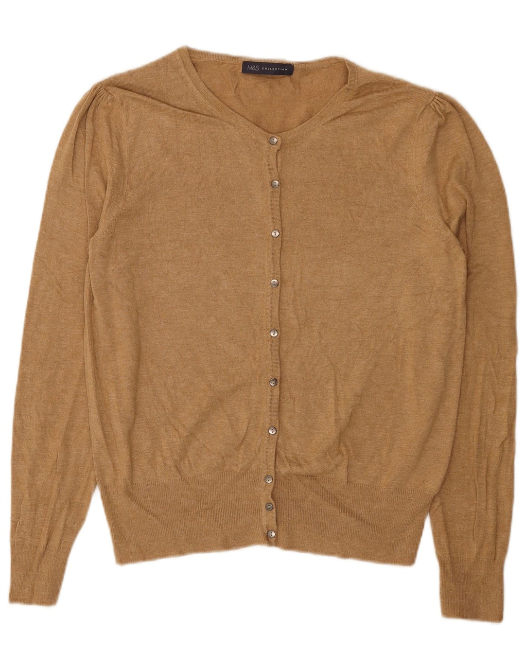 Suéter cardigã feminino Marks & Spencer Reino Unido 14 grande viscose bege