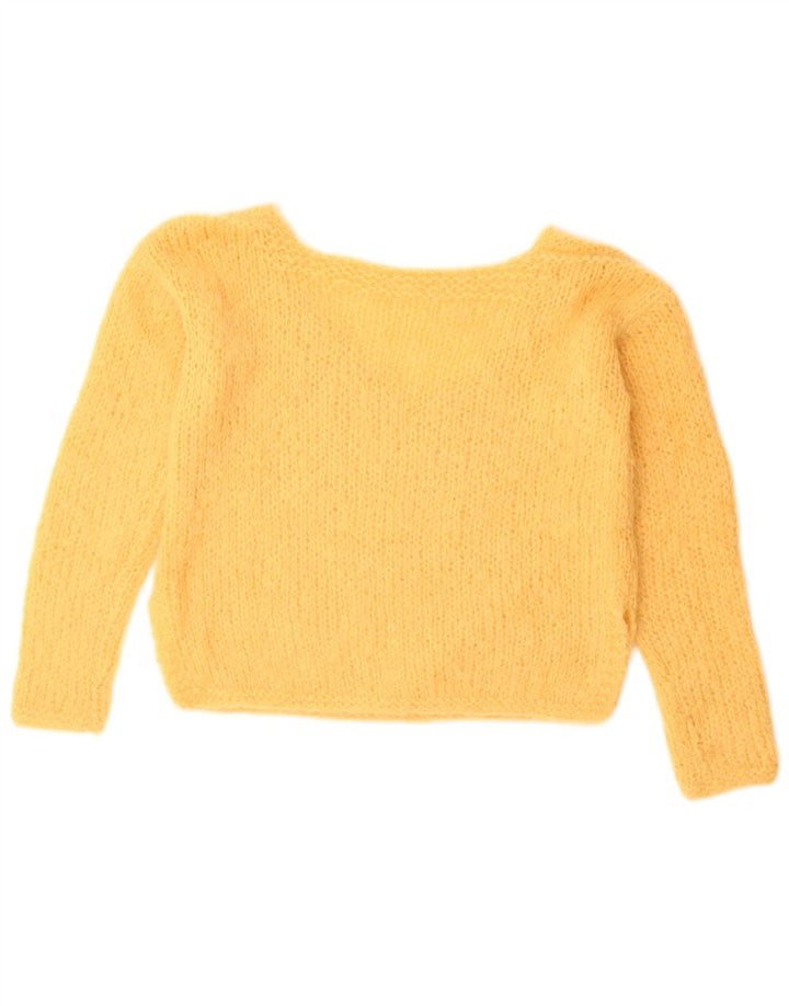 Suéter feminino vintage com decote em V UK 14 amarelo médio