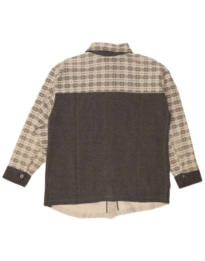 Camisa masculina vintage de flanela gráfica cinza médio algodão xadrez