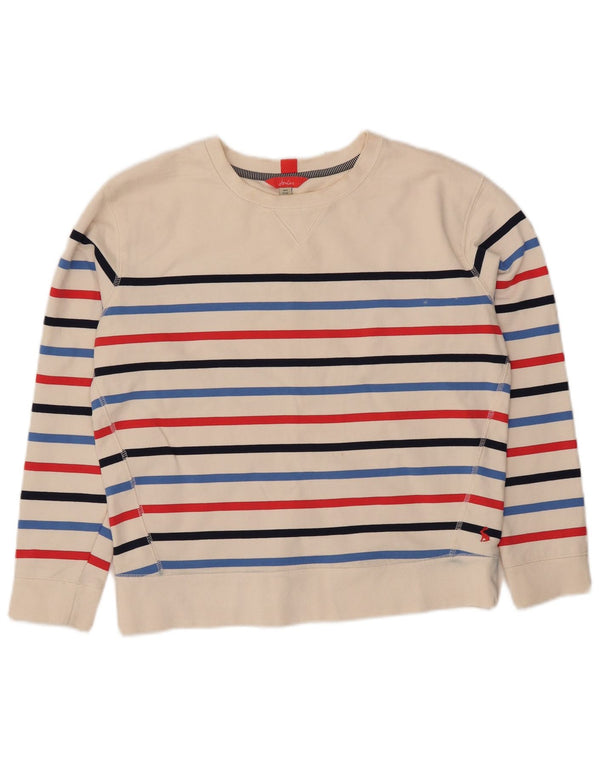 Joules moletom feminino oversized jumper UK 8 pequeno algodão listrado branco