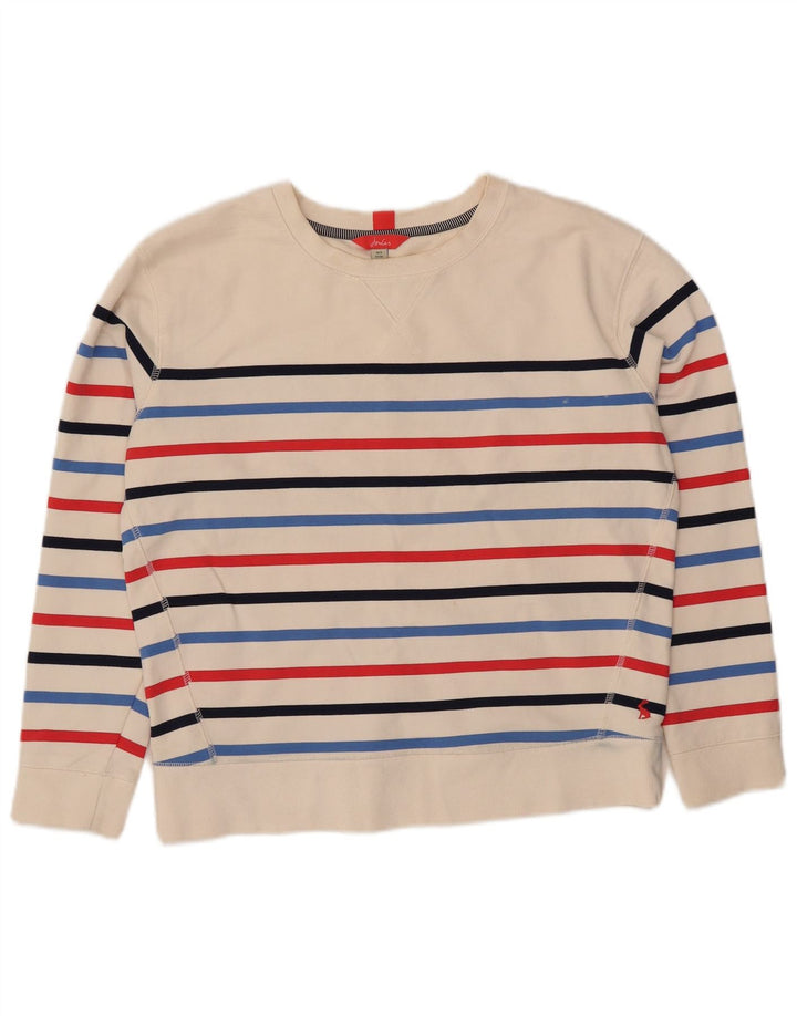 Joules moletom feminino oversized jumper UK 8 pequeno algodão listrado branco
