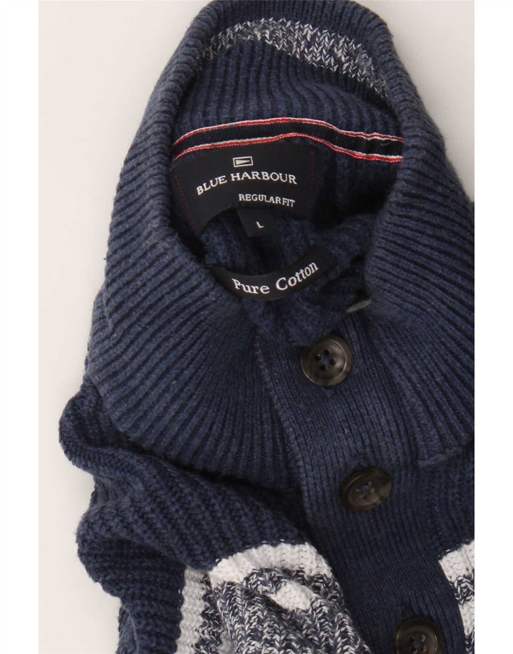 Suéter masculino Marks & Spencer Blue Harbor com zíper e gola grande bloco colorido