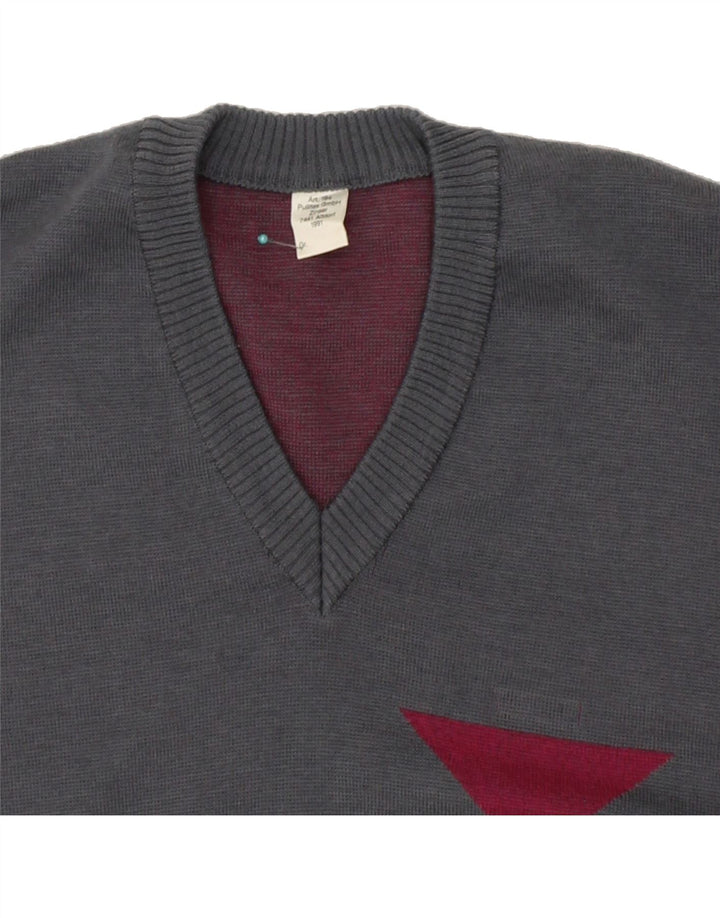 VINTAGE Mens V-Neck Jumper Sweater Medium Grey Wool Vintage Vintage and Second-Hand Vintage from Messina Hembry 