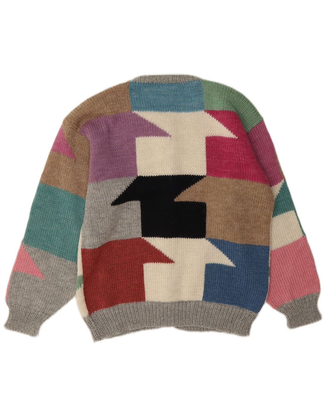 Suéter Cardigan Feminino Vintage Reino Unido 16 Grande Bloco Colorido Multicolorido