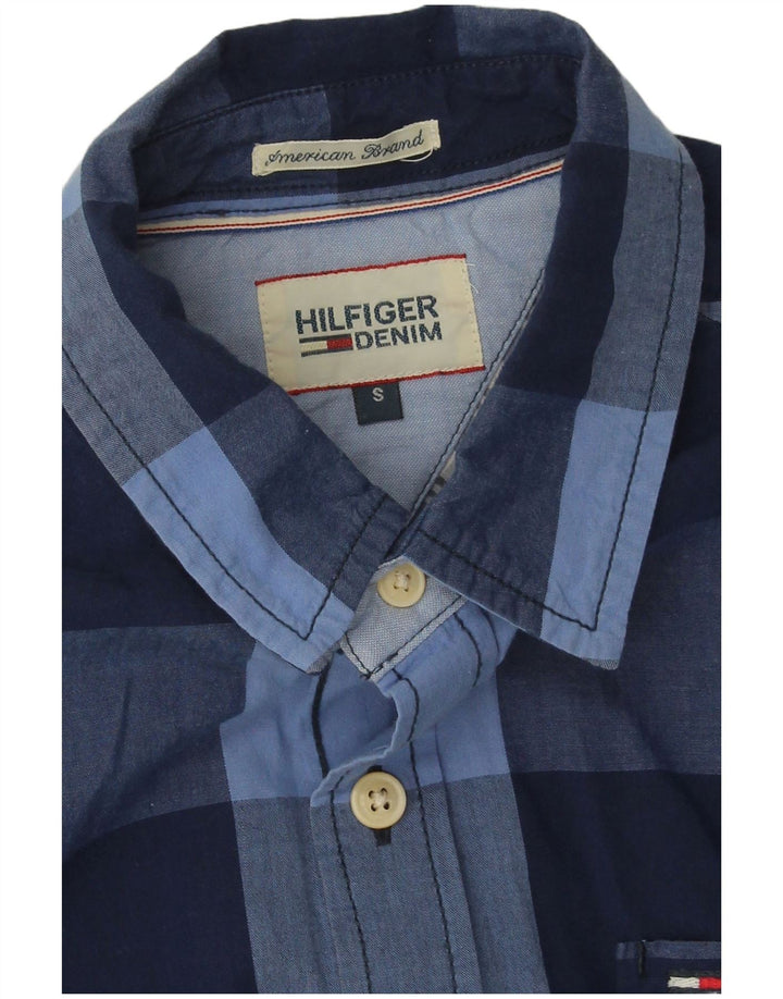 Camisa masculina Tommy Hilfiger pequena xadrez azul marinho de algodão