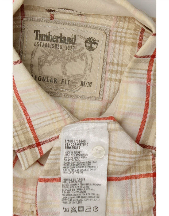 Camisa masculina Timberland manga curta regular fit médio bege xadrez linho