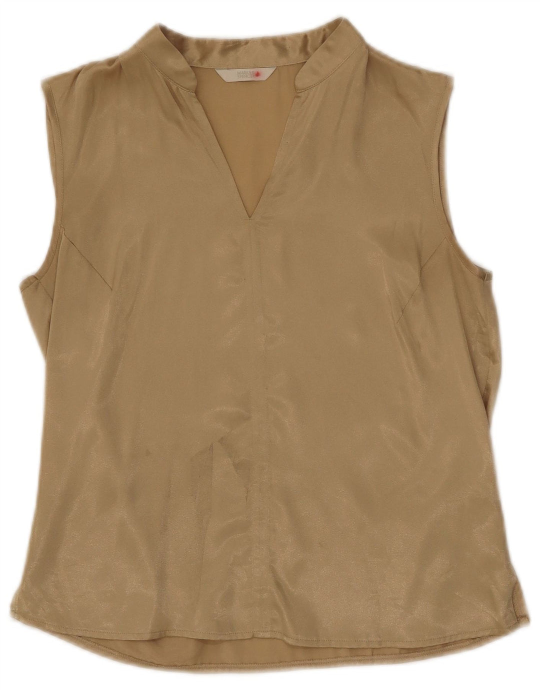Blusa feminina sem mangas Marks & Spencer Reino Unido 10 pequena dourada poliéster