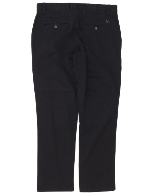 Calças Chino retas masculinas Crew Clothing W34 L30 algodão preto