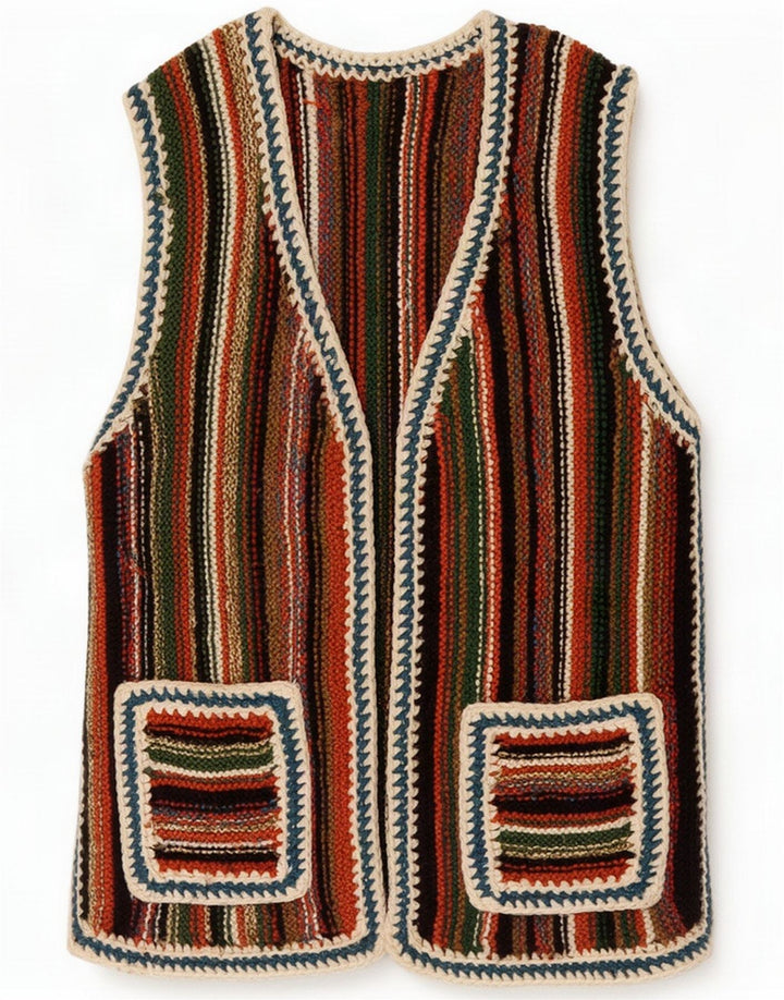 Suéter cardigã feminino vintage UK 12 médio listrado multicolorido