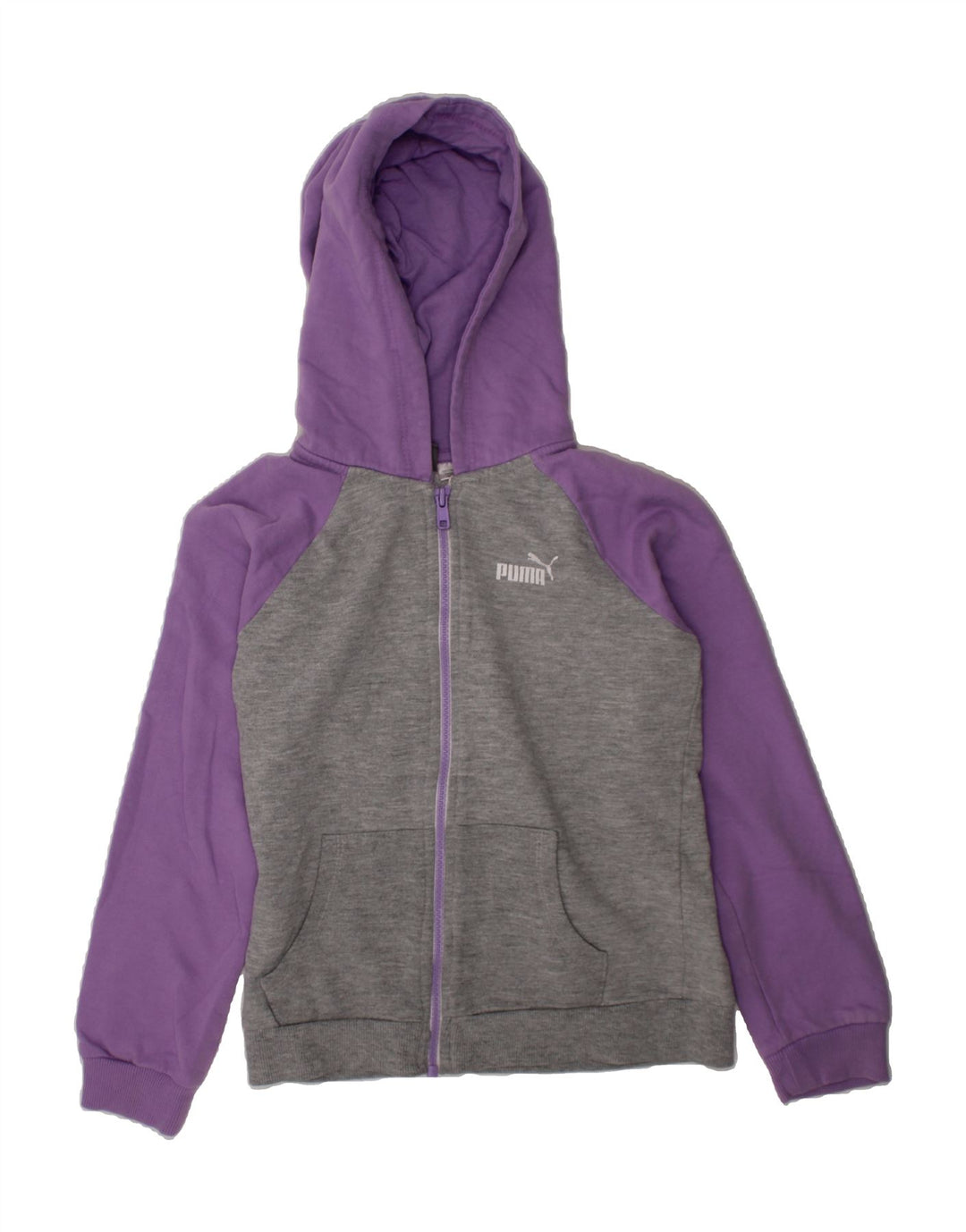 PUMA Boys Zip Hoodie Sweater 7-8 Years Purple Colourblock Cotton Vintage Puma and Second-Hand Puma from Messina Hembry 