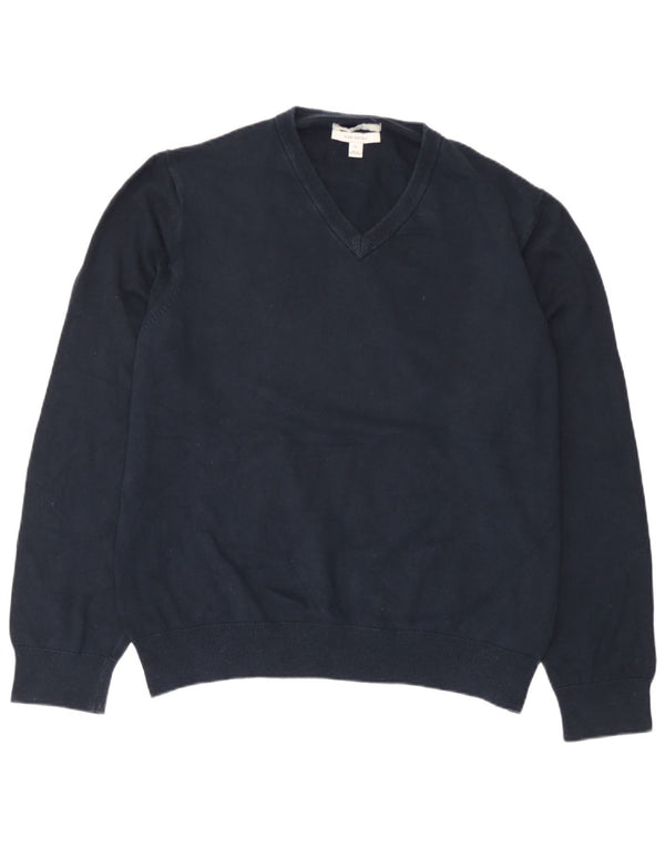 Suéter feminino Marks & Spencer com decote em V Reino Unido 18 XL algodão azul marinho