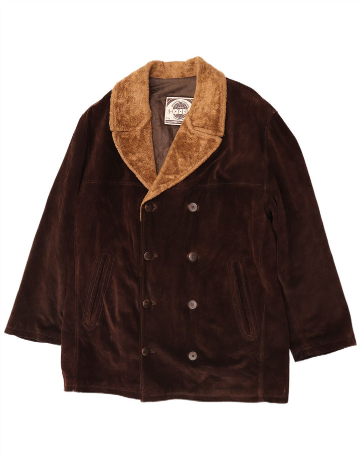 Sobretudo de camurça masculino vintage IT 52 XL couro marrom