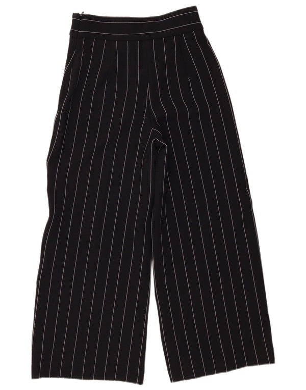 Zara Calça feminina casual cintura alta perna larga XS W24 L25 preta listrada