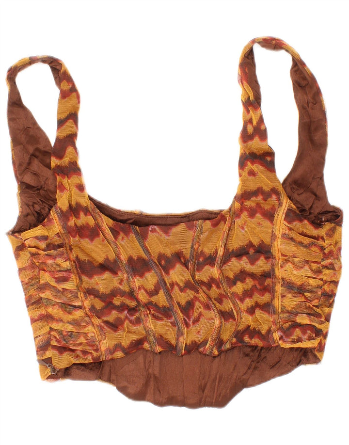 Zara Top curto feminino médio marrom viscose boêmio