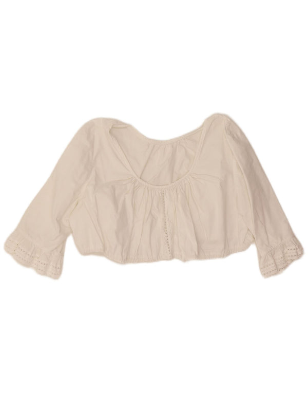 Top feminino vintage manga 3/4 UK 12 médio branco