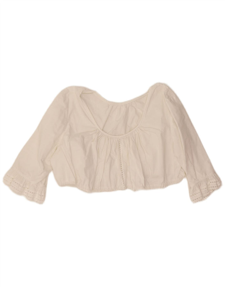 Top feminino vintage manga 3/4 UK 12 médio branco