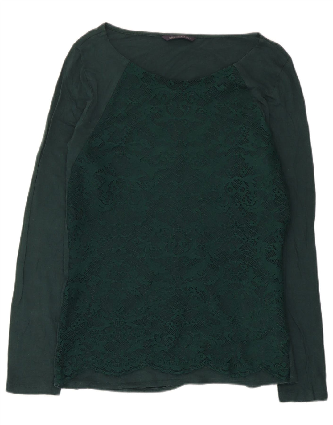 Top feminino Marks & Spencer manga comprida Reino Unido 12 viscose paisley verde médio